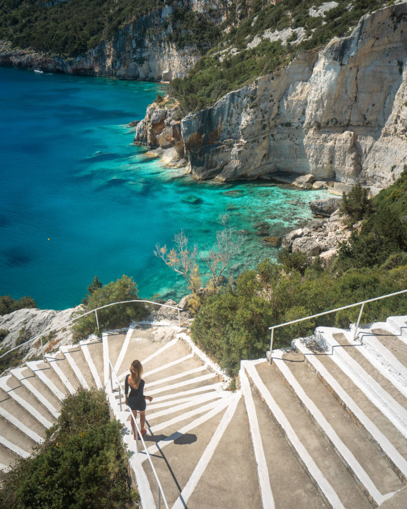 White stairs descending to the sea